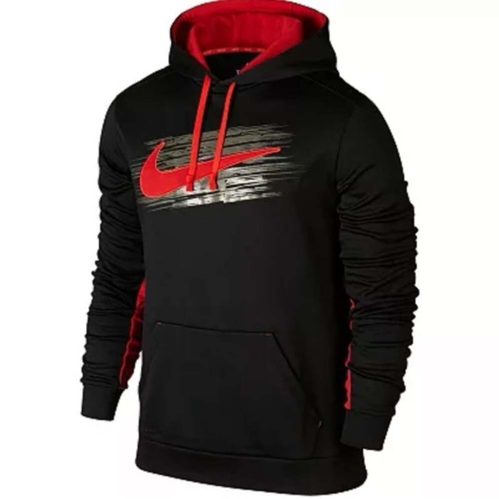 NWOT Nike Men's Therma Fit KO Swoosh Hoodie Sweatshirt, Black/Red/Gray, S
